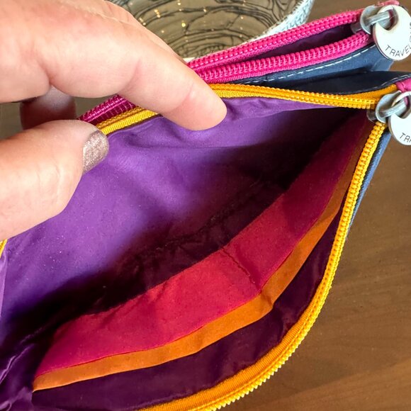 Travelon Safe ID Daisy Double Zip Clutch Wallet In Navy Travel Lightweight VGUC - Picture 8 of 12